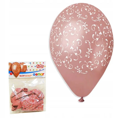 Balony Premium Filigranowe Wzory Różowo-Złote 12” (30 cm) – Gemar 5 sztuk