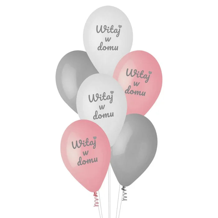 Balony Premium Witaj w domu, różowe, 12"/ 6 szt.