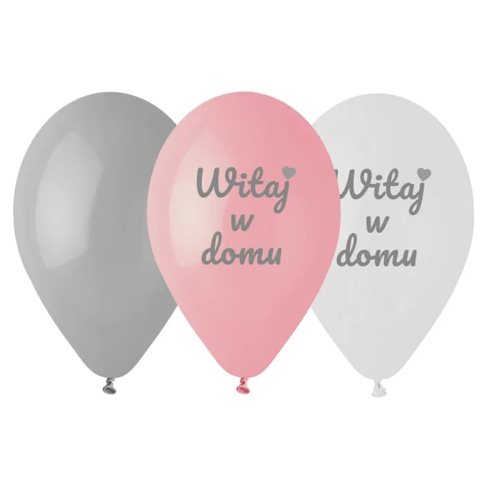 Balony Premium Witaj w domu, różowe, 12"/ 6 szt.