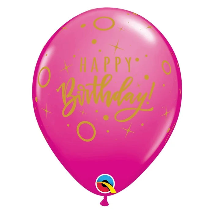 Balony QL 11", Happy Birthday - Dots & Sprinkles, pastel różowy i magenta