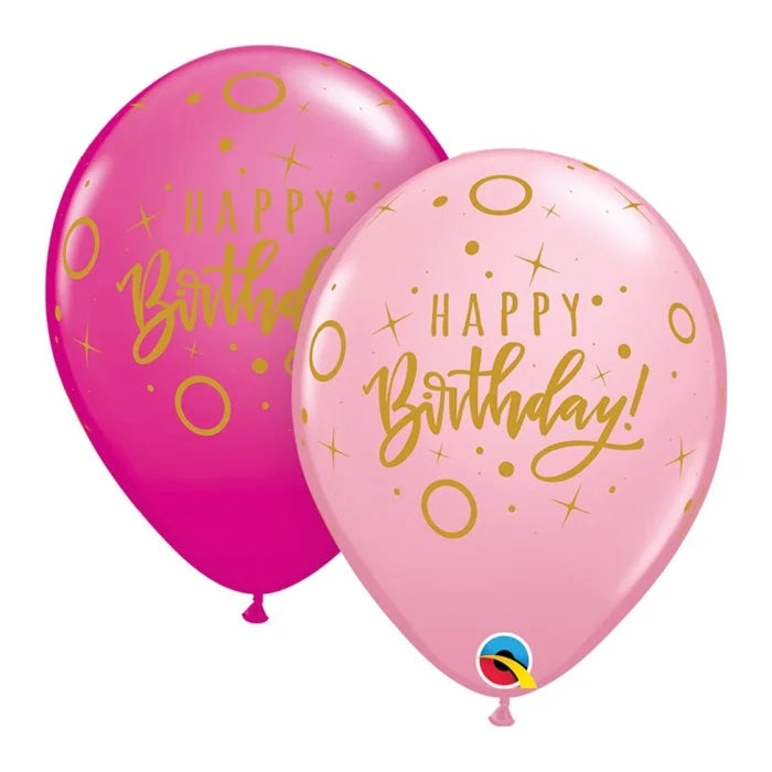 Balony QL 11", Happy Birthday - Dots & Sprinkles, pastel różowy i magenta