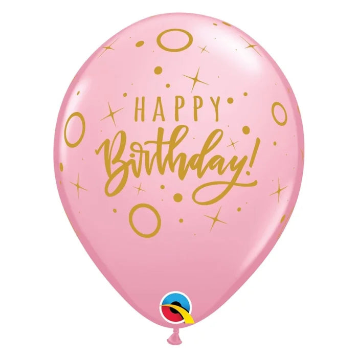 Balony QL 11", Happy Birthday - Dots & Sprinkles, pastel różowy i magenta