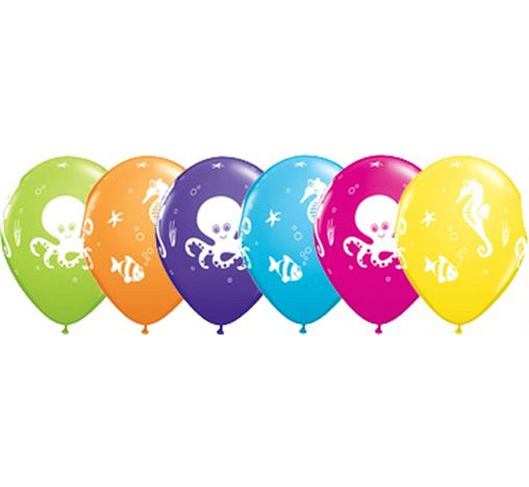 Balony QL 11 cali z nadr. MORSKIE STWORY, pastelowe mix tropikalny