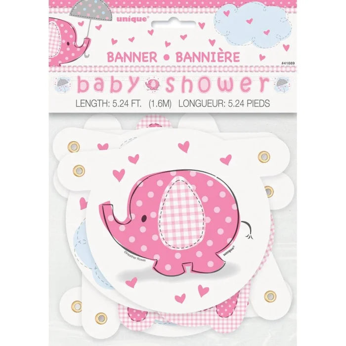 Baner "Baby Shower - Słonik", Różowy, 2,74 m