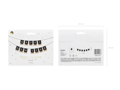 Baner “Happy New Year” – czarny ze złotą folią 135 × 16,5 cm - Party Decorations