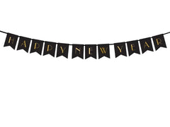 Baner Happy New Year czarny ze złotym napisem – 15 × 170 cm - Party Decorations