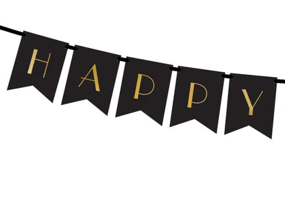 Baner Happy New Year czarny ze złotym napisem – 15 × 170 cm - Party Decorations