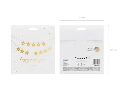 Baner „Happy New Year” – gwiazdki złoty 290 × 17 cm - Party Decorations