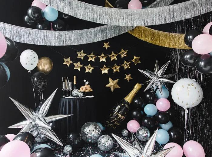 Baner „Happy New Year” – gwiazdki złoty 290 × 17 cm - Party Decorations