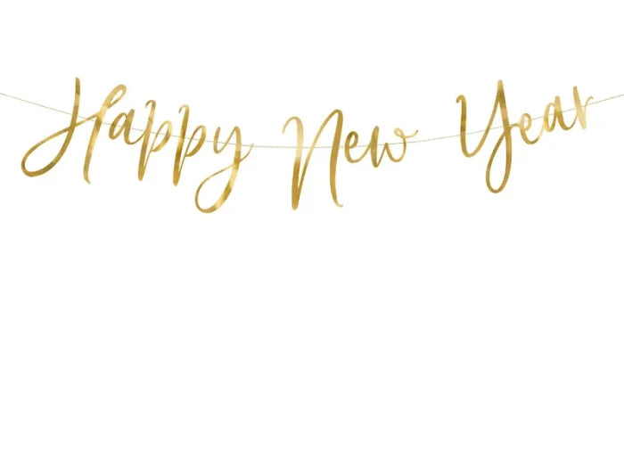 Baner „Happy New Year” – złoty lustrzany 66 × 18 cm - Party Decorations