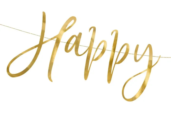 Baner „Happy New Year” – złoty lustrzany 66 × 18 cm - Party Decorations