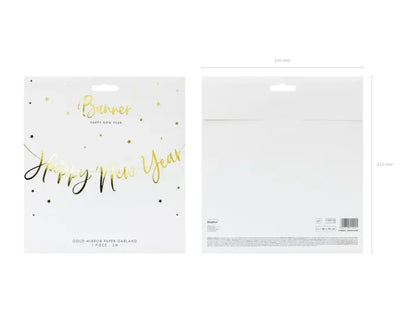 Baner „Happy New Year” – złoty lustrzany 66 × 18 cm - Party Decorations