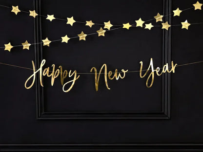 Baner „Happy New Year” – złoty lustrzany 66 × 18 cm - Party Decorations
