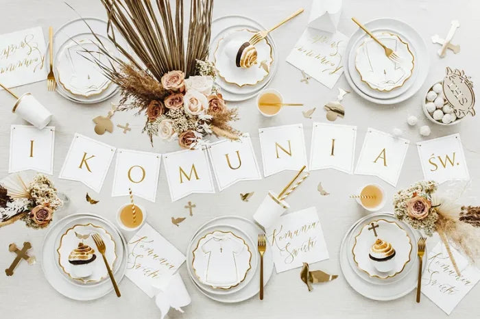 Baner „I Komunia Św.” – 15x133 cm Złoty Sznurek