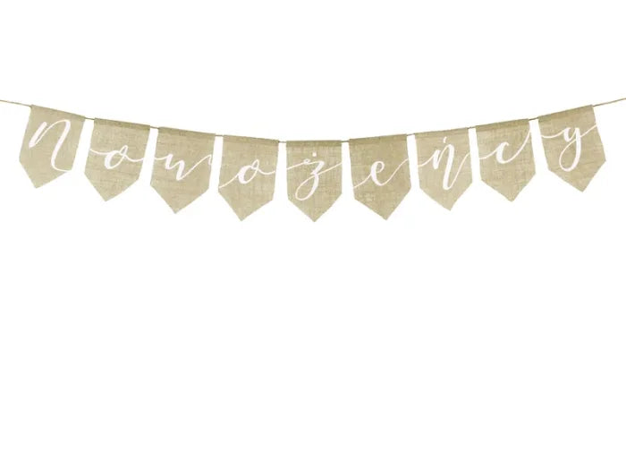 Baner „Nowożeńcy” z juty – dekoracja ślubna 23 × 155 cm - Party Supplies