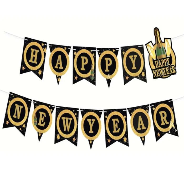Baner papierowy „Happy New Year – Glamour” 200 cm - Party Decorations