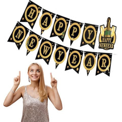Baner papierowy „Happy New Year – Glamour” 200 cm - Party Decorations