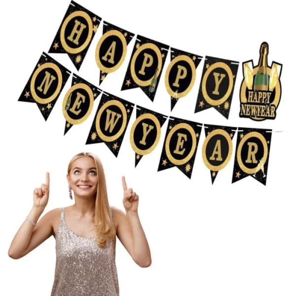 Baner papierowy „Happy New Year – Glamour” 200 cm - Party Decorations