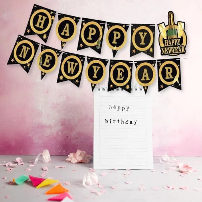 Baner papierowy „Happy New Year – Glamour” 200 cm - Party Decorations