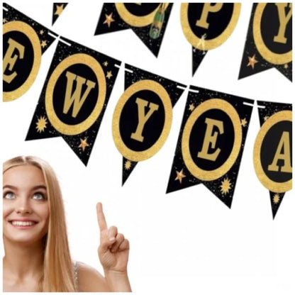 Baner papierowy „Happy New Year – Glamour” 200 cm - Party Decorations
