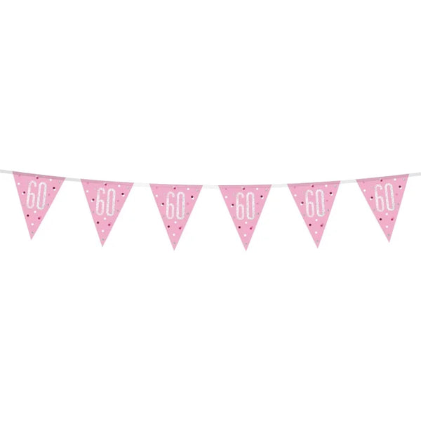 Banner Glitz 60 Urodziny – Różowy, 274 cm z Flagami