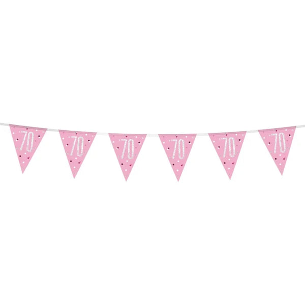 Banner Glitz 70 Urodziny – Różowy, 274 cm z Flagami