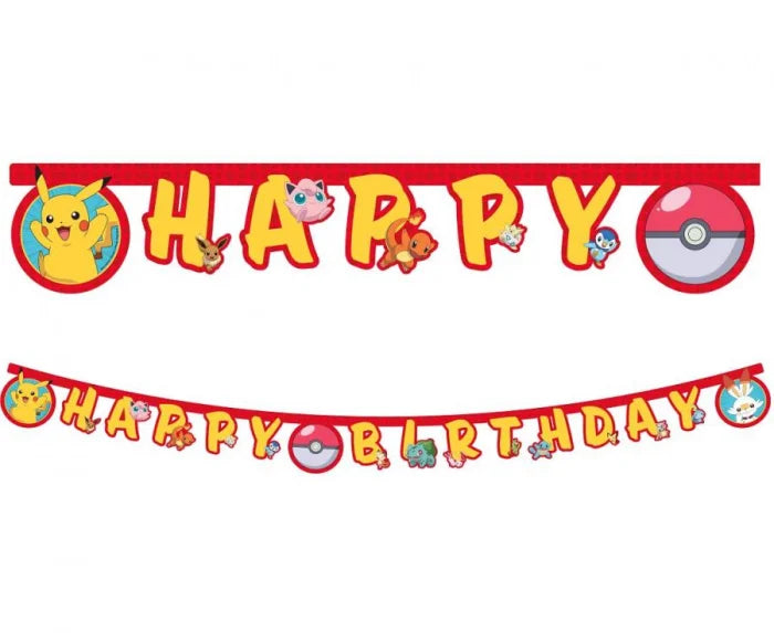 Banner „Happy Birthday” Pokemon – kolorowy - Party Decorations