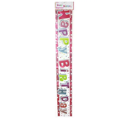 Banner ’Happy Birthday’ - Różowy Holograficzny – 1,8 m