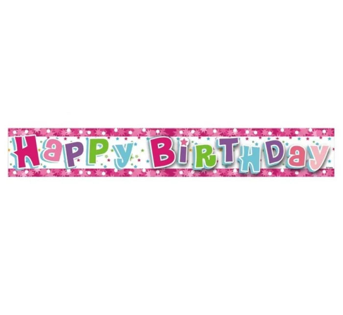 Banner ’Happy Birthday’ - Różowy Holograficzny – 1,8 m