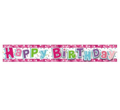 Banner ’Happy Birthday’ - Różowy Holograficzny – 1,8 m
