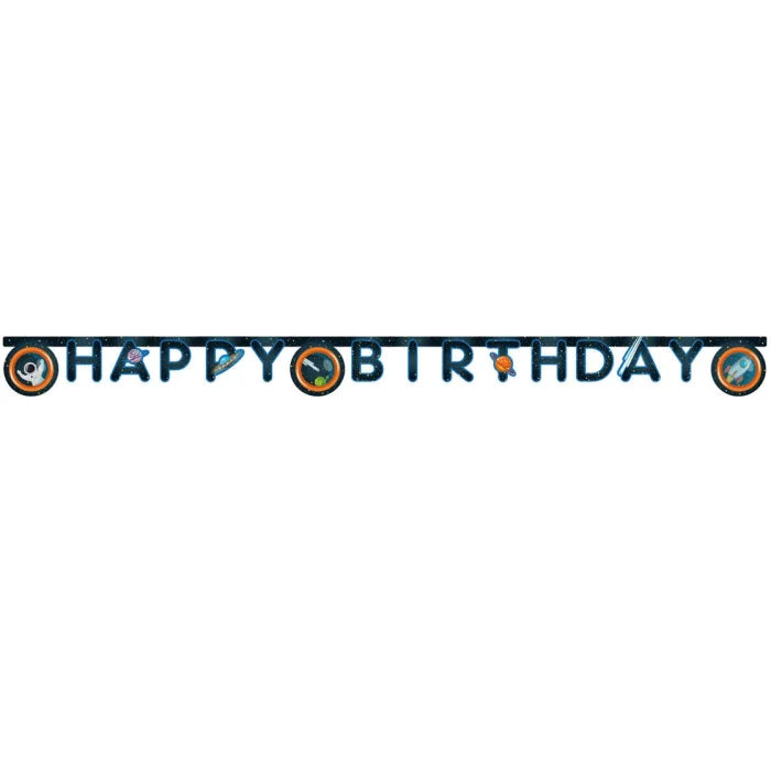 Banner Rocket Space Happy Birthday. 200cm