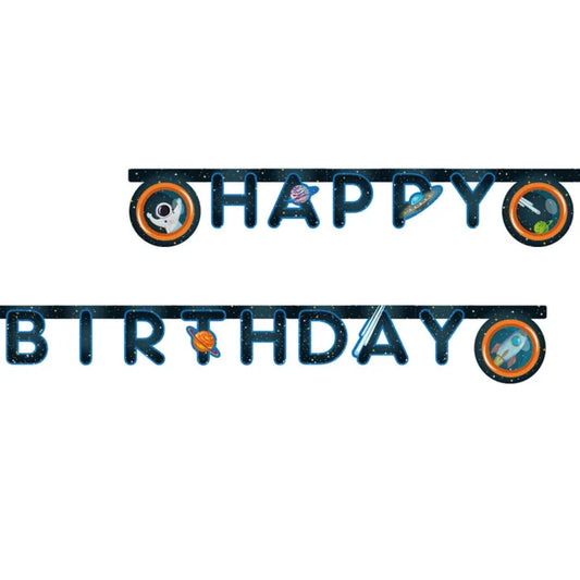 Banner Rocket Space Happy Birthday. 200cm