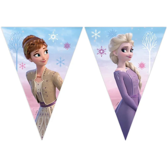 Banner Urodzinowy w Kształcie Flag z Bohaterami z Krainy Lodu 2 – Frozen 2: Wind Spirit