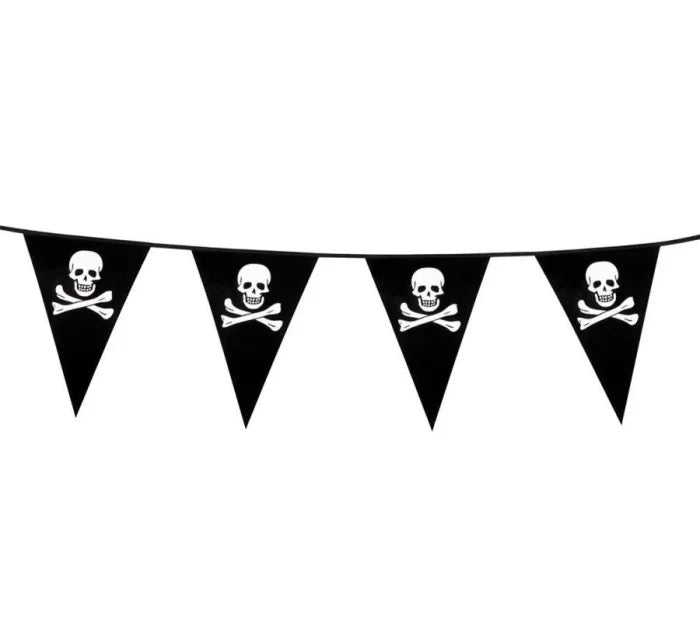 Banner z flagami pirackimi 6 m – girlanda czaszki i piszczele - Party Decorations