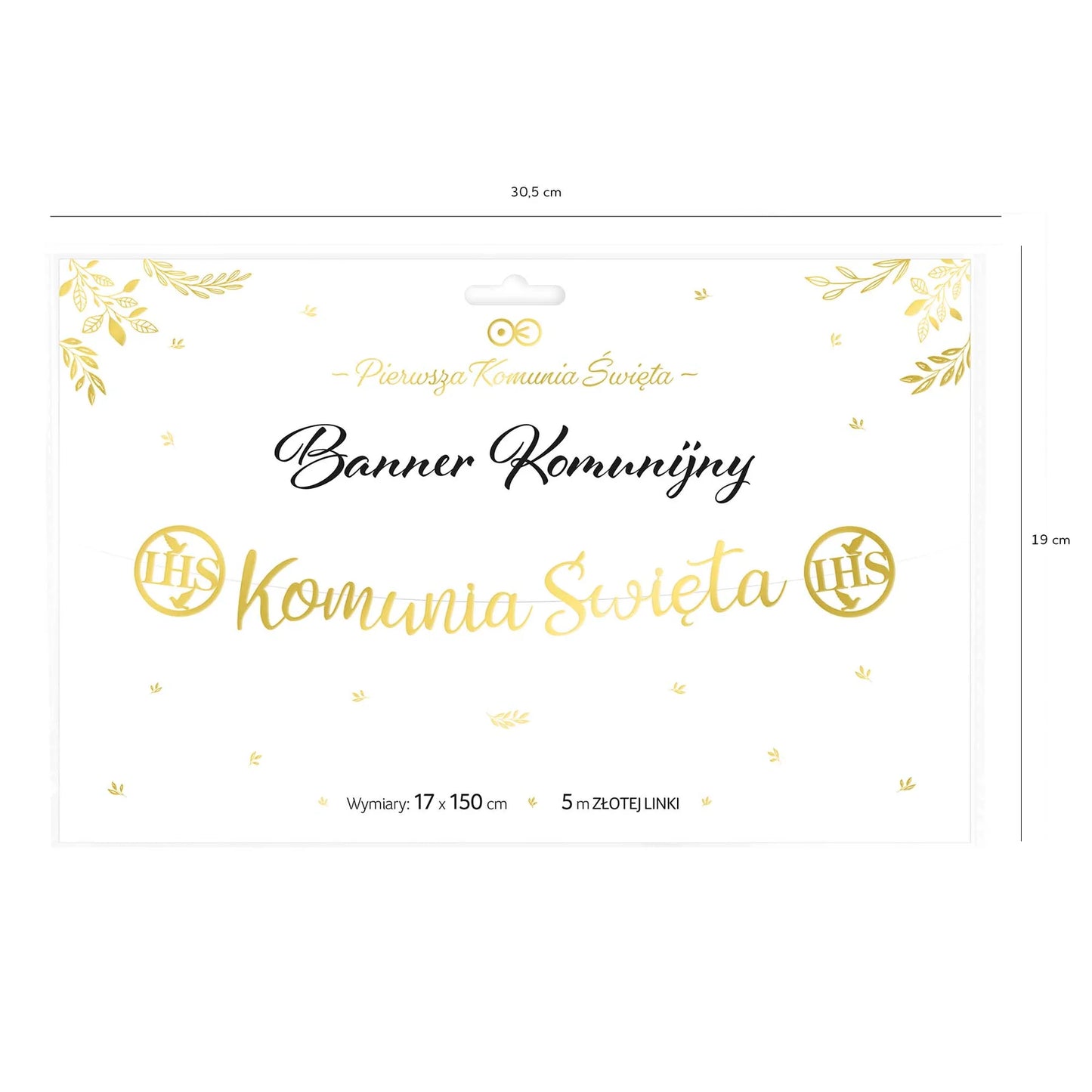 Baner komunijny Komunia Święta IHS złoty 150 cm