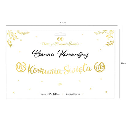 Baner komunijny Komunia Święta IHS złoty 150 cm