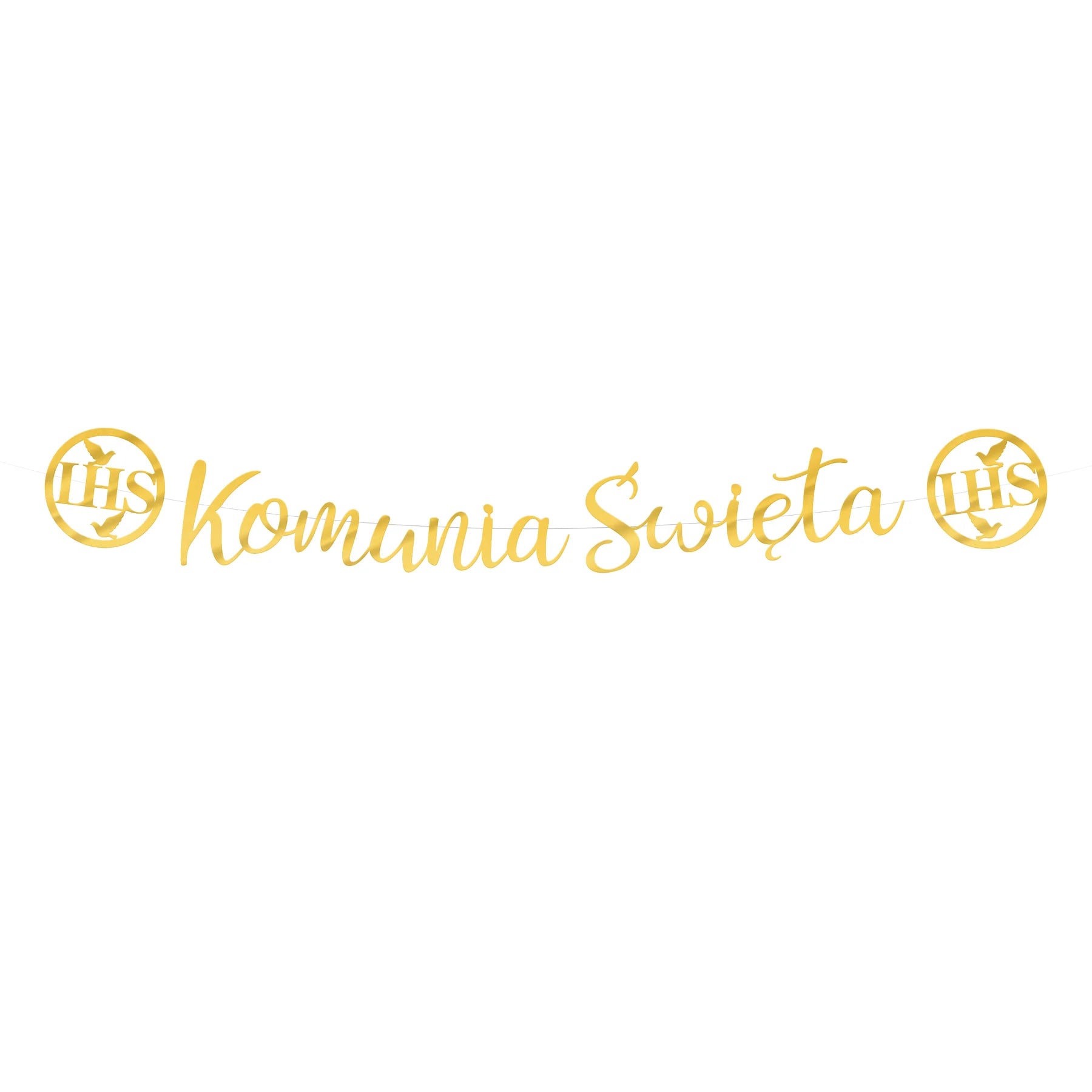 Baner komunijny Komunia Święta IHS złoty 150 cm