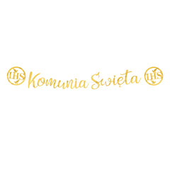 Baner komunijny Komunia Święta IHS złoty 150 cm