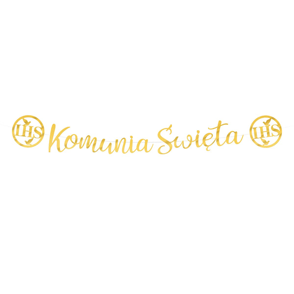 Baner komunijny Komunia Święta IHS złoty 150 cm