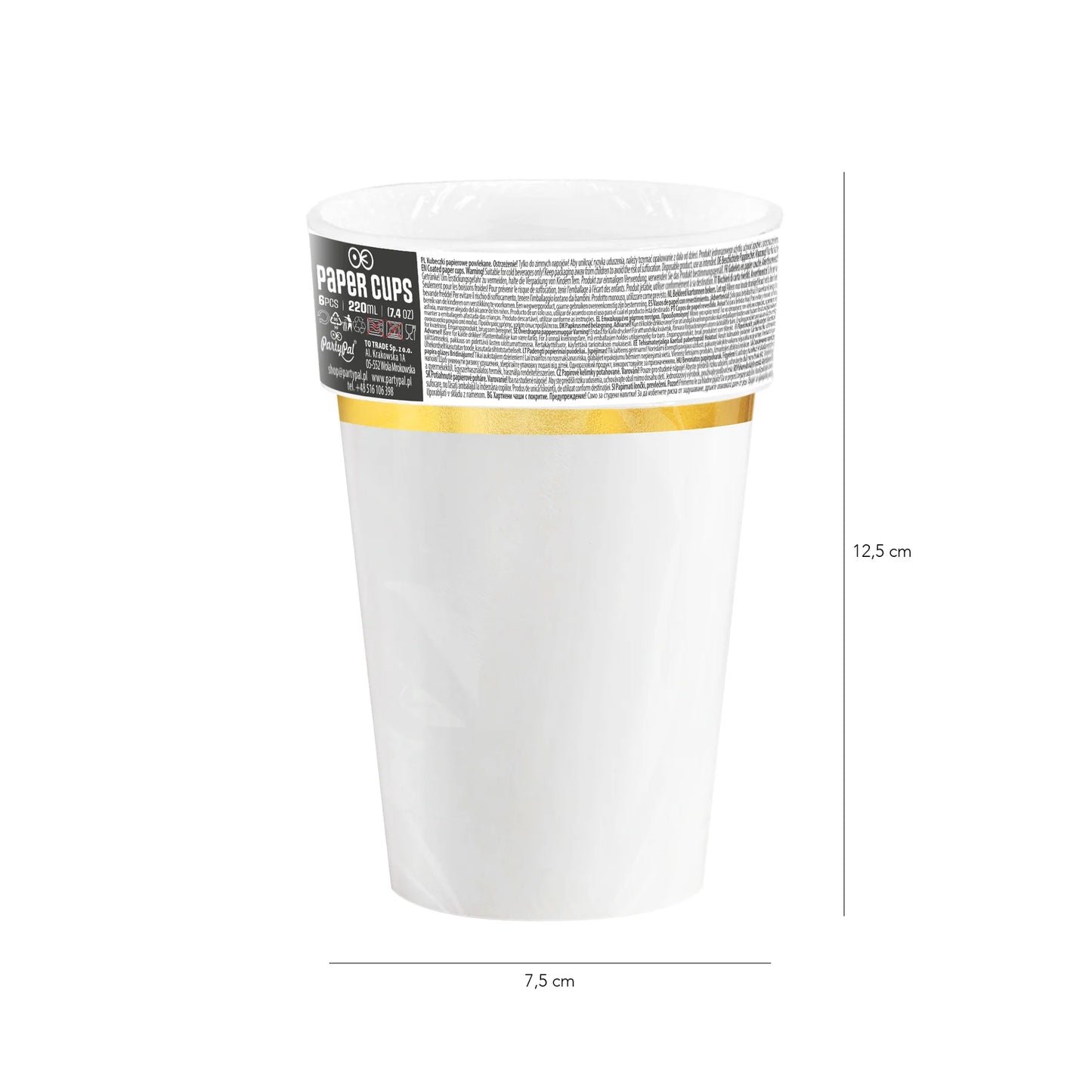 Kubeczki papierowe biało-złote Classic Gold 220 ml – 6 szt.