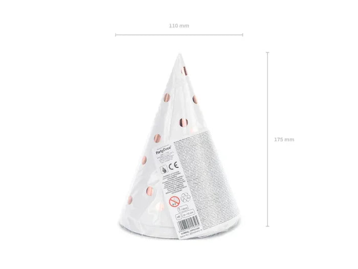 Czapeczki „Kropki” – Białe z Różowym Złotem 16 cm