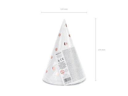 Czapeczki „Kropki” – Białe z Różowym Złotem 16 cm