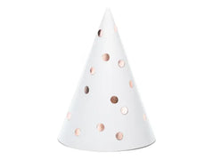 Czapeczki „Kropki” – Białe z Różowym Złotem 16 cm