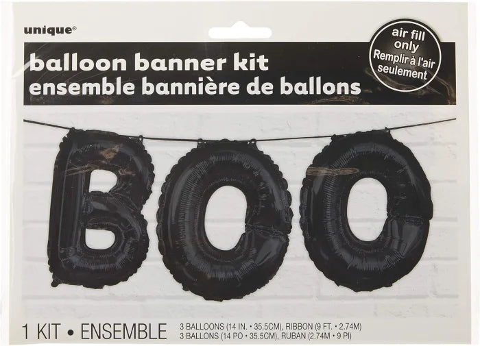 Czarny baner z balonów foliowych „BOO” 14” (35cm) - Balloons