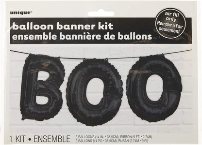 Czarny baner z balonów foliowych „BOO” 14” (35cm) - Balloons