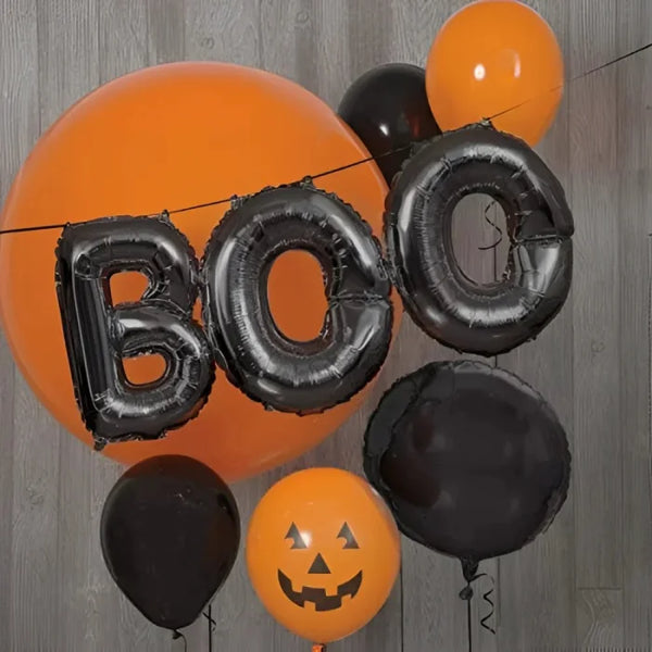 Czarny baner z balonów foliowych „BOO” 14” (35cm) - Balloons