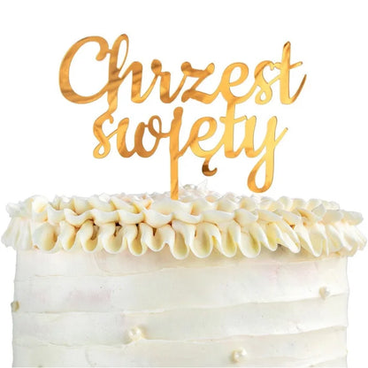 Dekoracja akrylowa na tort Chrzest Święty, złota, 11x13 cm
