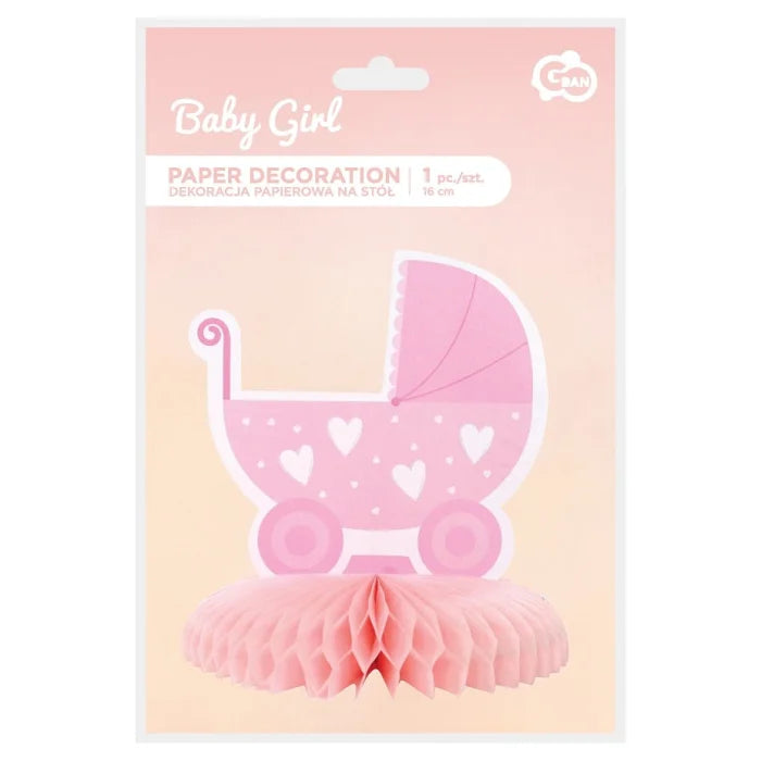 Dekoracja na stół WÓZEK, papierowa, baby shower - 16 cm