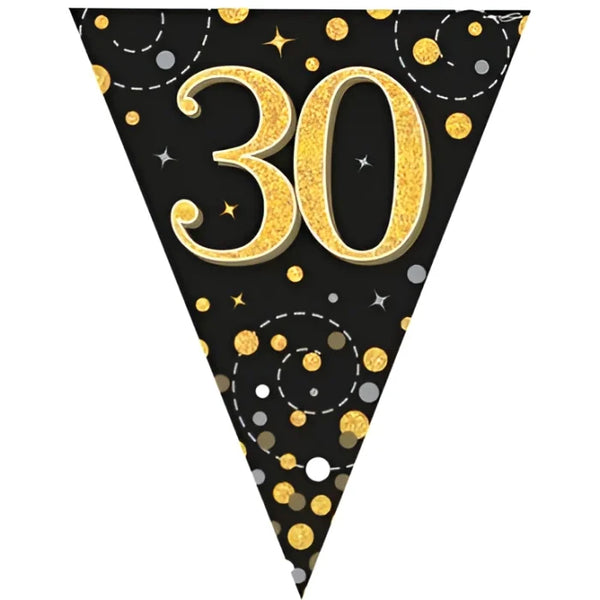 Dekoracja Oaktree – Holograficzne Trójkąty 30 Lat, Black & Gold, 11 Flag, 3,9 m