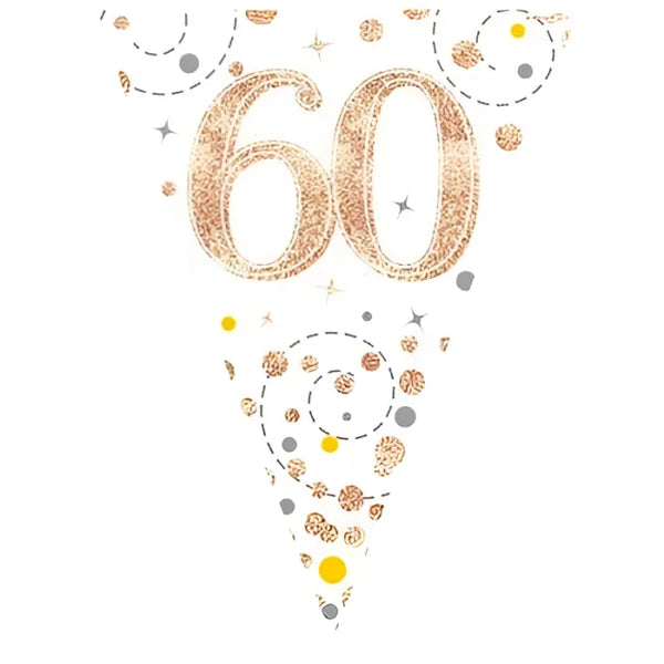 Dekoracja Oaktree – Holograficzne Trójkąty 60 Lat, Rose Gold i Białe, 11 Flag, 3,9 m